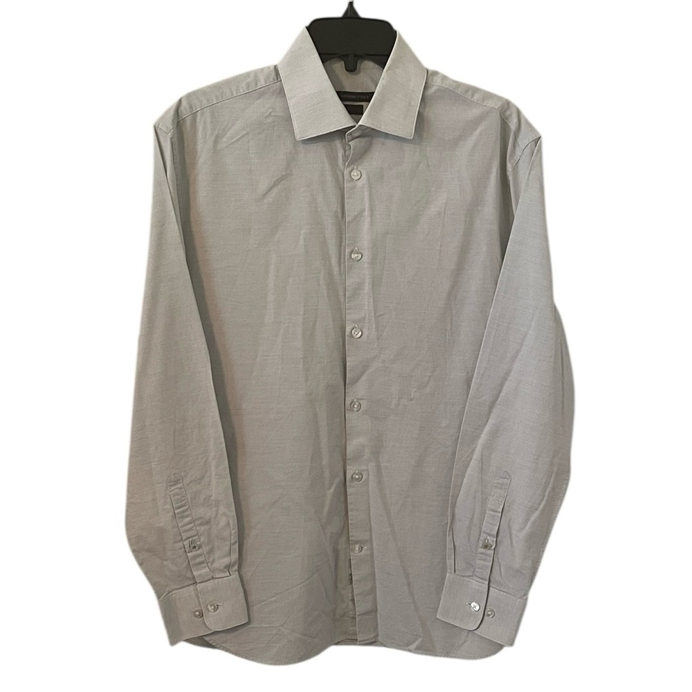 John Varvatos Men’s White Gray Speckle Button Up Slim Fit Shirt Size M Neck 15.5